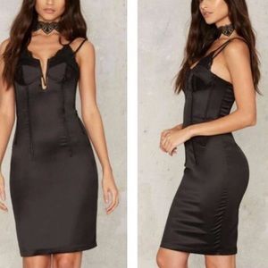 NWT Bardot Bella Corset Mini Satin Black Dress